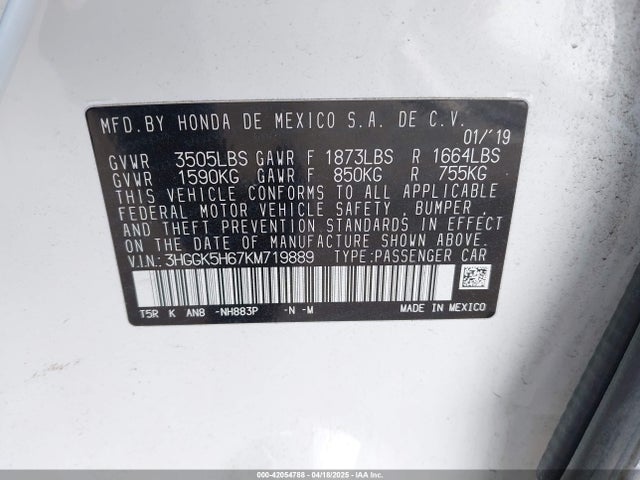 3HGGK5H67KM719889 Honda Fit Sport