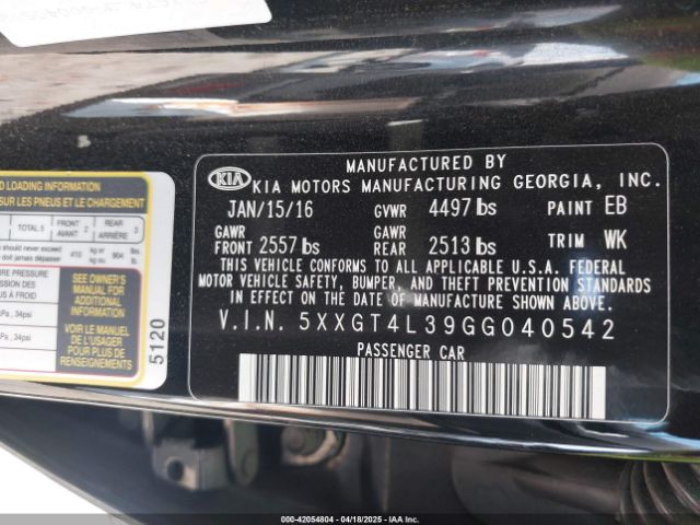 5XXGT4L39GG040542 KIA Optima Lx