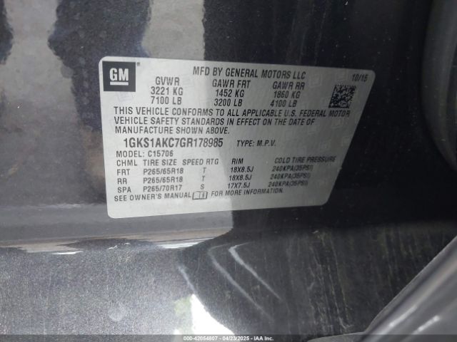 1GKS1AKC7GR178985 GMC YUKON SLE