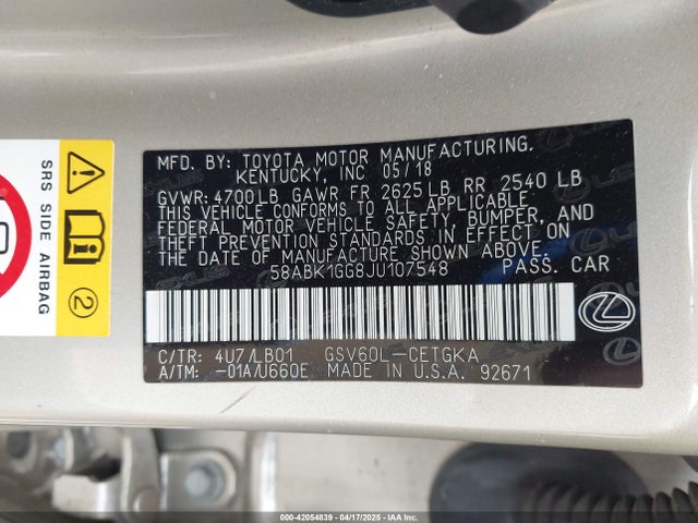 58ABK1GG8JU107548 Lexus 2gr-fe