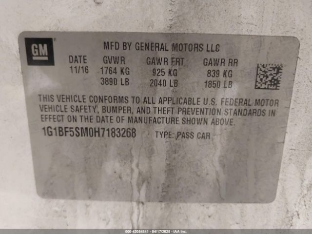 1G1BF5SM0H7183268 Chevrolet Cruze Premier Auto