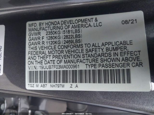 19UUB7F03MA000961 Acura Tlx Type S