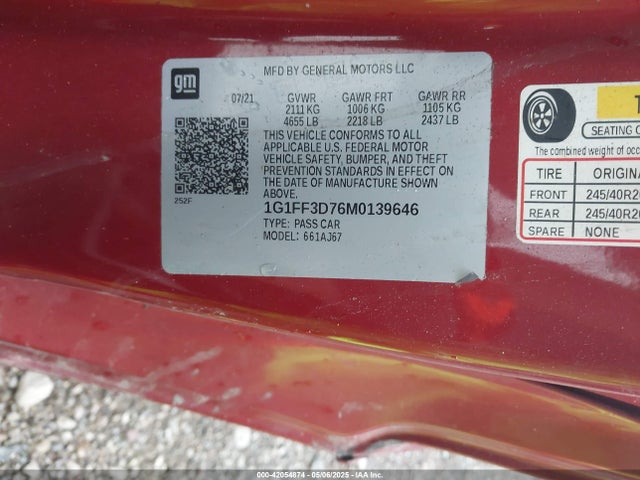 Chevrolet Camaro Rwd  Lt1 2021 1G1FF3D76M0139646 Image 9