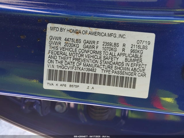 1HGCV1F37KA139482 Honda Accord Sport