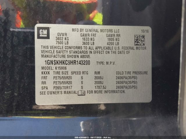 1GNSKHKC9HR143200 Chevrolet Suburban Lt