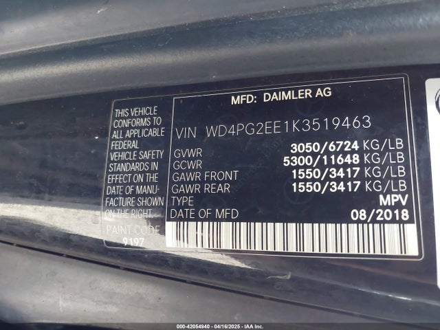 2019 MERCEDES-BENZ METRIS WD4PG2EE1K3519463 Photo 8