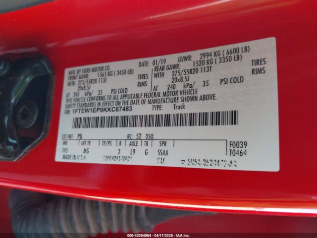 1FTEW1EP9KKC67483 Ford F-150 Xlt