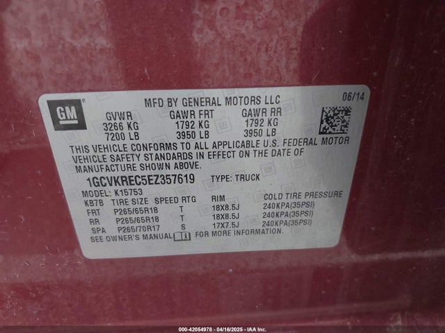 1GCVKREC5EZ357619 Chevrolet Silverado 1500 1lt