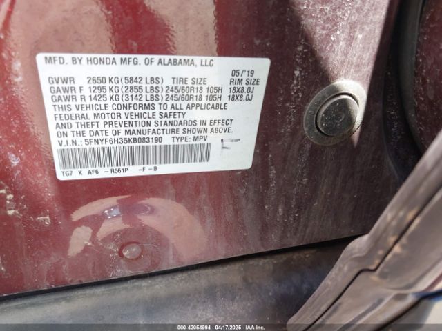 5FNYF6H35KB083190 Honda Pilot Ex