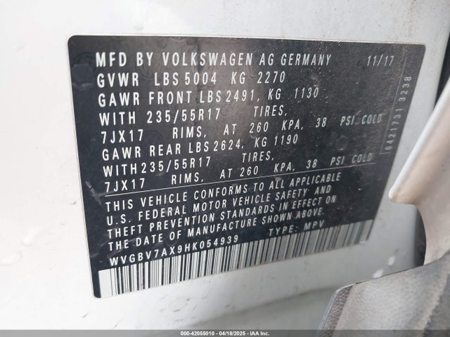 WVGBV7AX9HK054939 Volkswagen 2.0 tsi