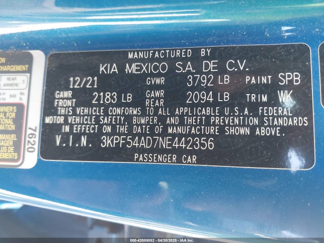 3KPF54AD7NE442356 KIA Forte Gt-line