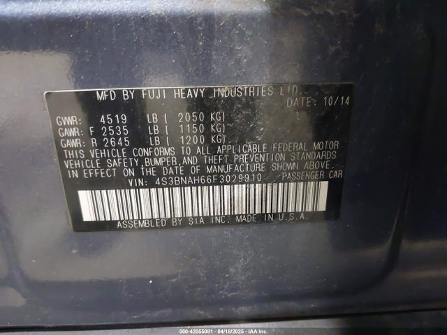 4S3BNAH66F3029910 Subaru Legacy 2.5i Premium