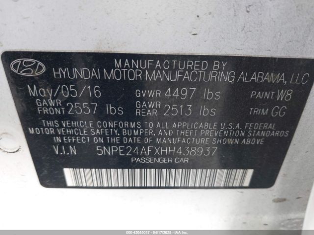 5NPE24AFXHH438937 Hyundai SONATA SE