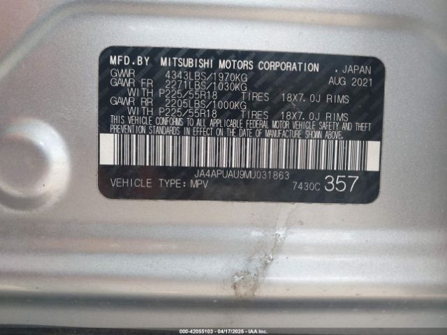 JA4APUAU9MU031863 Mitsubishi Outlander Sport 2.0 Be 2wd/2.0 Es 2wd/2.0 Le 2wd/2.0 S 2wd