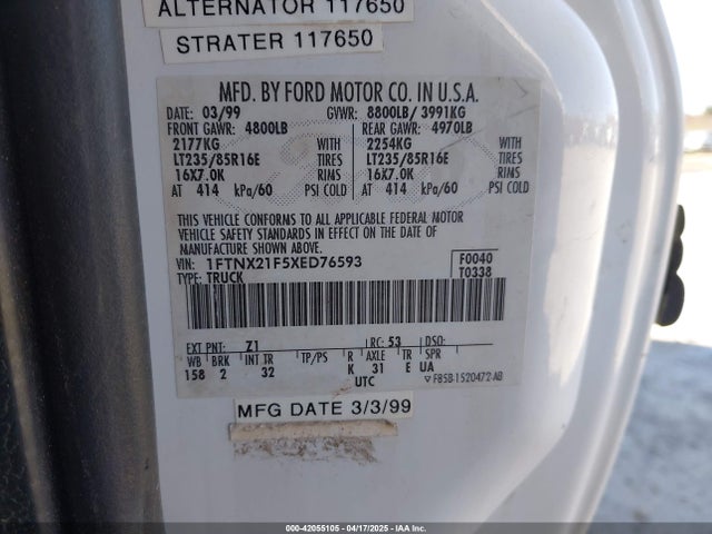Продаж на аукціоні авто 1999 Ford F-250 Lariat/xl/xlt, vin: 1FTNX21F5XED76593, номер лоту: 42055105