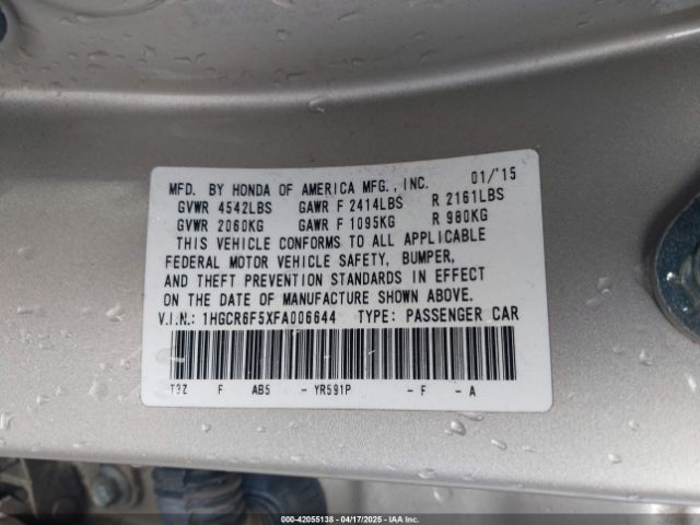 1HGCR6F5XFA006644 Honda Accord Hybrid Ex-l