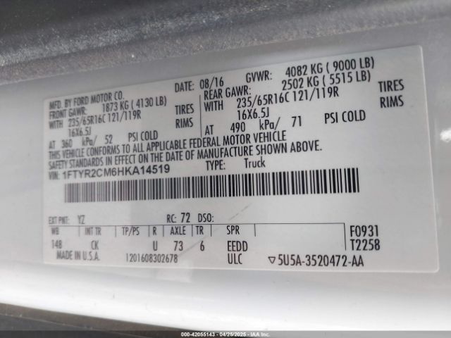 1FTYR2CM6HKA14519 Ford Transit-250
