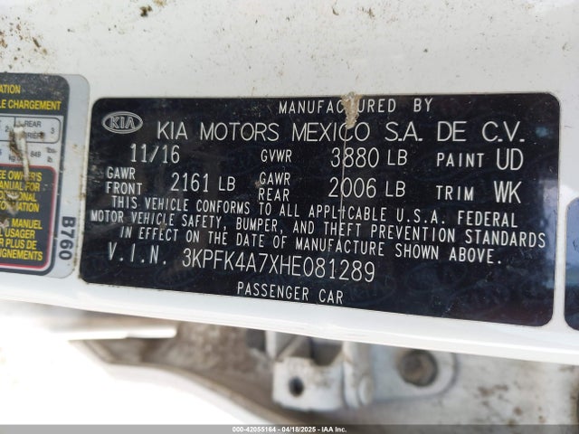 3KPFK4A7XHE081289 KIA FORTE LX