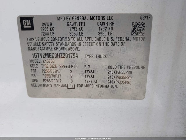 1GTV2MEC0HZ291794 GMC Sierra 1500 Sle