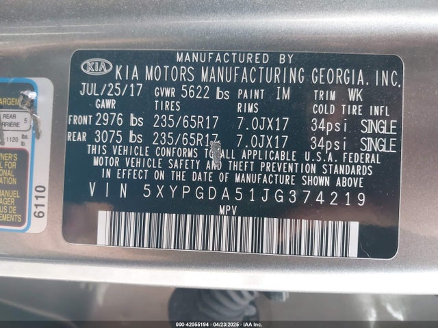 5XYPGDA51JG374219 KIA gdi lambda-ii