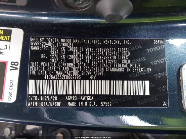 4T3BA3BB2EU062895 Toyota Venza Xle