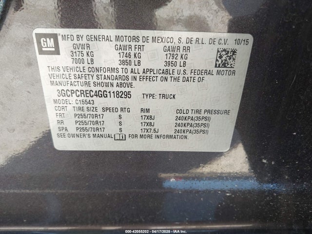 3GCPCREC4GG118295 Chevrolet Silverado 1500 1lt
