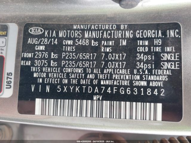 5XYKTDA74FG631842 KIA Sorento Lx V6