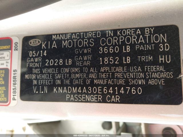KNADM4A30E6414760 KIA RIO LX