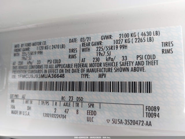 1FMCU9J93MUA36648 Ford Escape Titanium