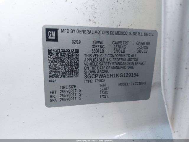 3GCPWAEH1KG129154 Chevrolet Silverado 1500 Work Truck