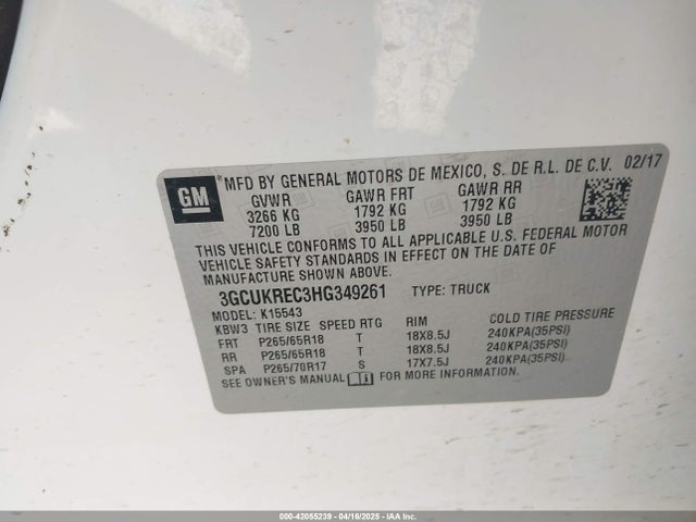 3GCUKREC3HG349261 Chevrolet Silverado 1500 2lt