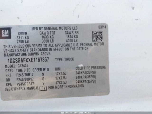 1GCSGAFXXE1167367 Chevrolet Express 1500 Work Van