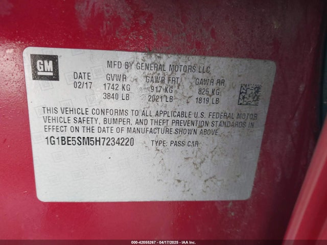 1G1BE5SM5H7234220 Chevrolet Cruze Lt Auto