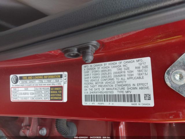 2HKRW1H89JH501933 Honda Cr-v Ex-l/ex-l Navi