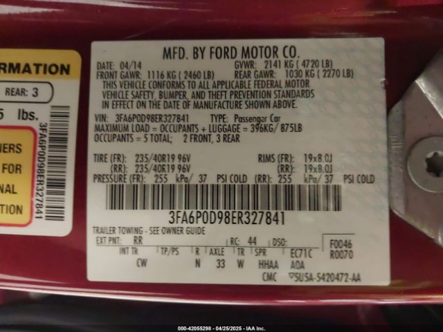 3FA6P0D98ER327841 Ford Fusion Titanium