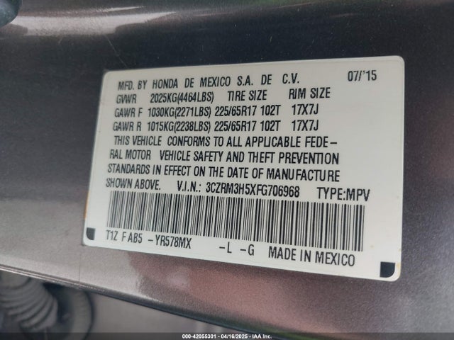 3CZRM3H5XFG706968 Honda CR-V EX