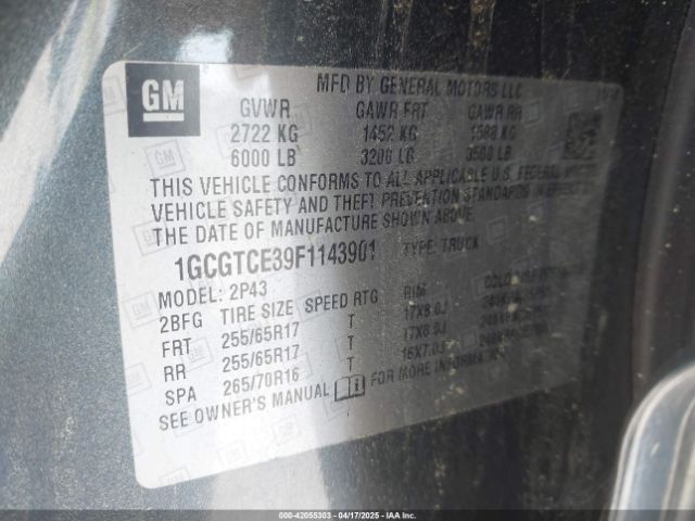 1GCGTCE39F1143901 Chevrolet Colorado Z71