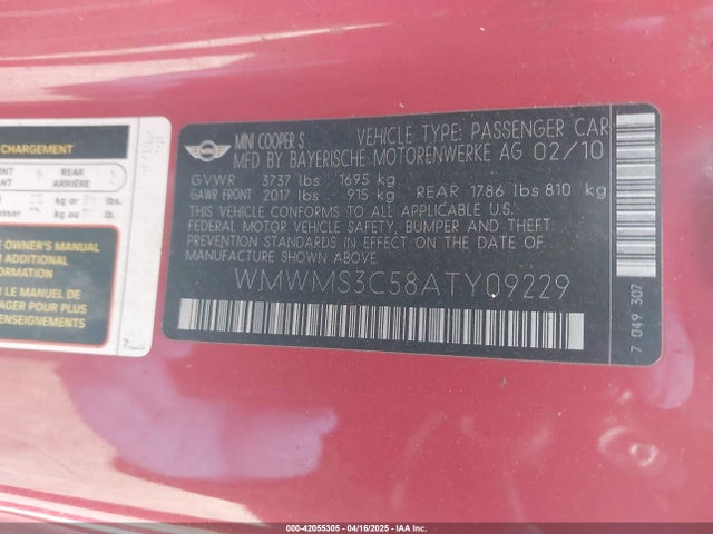 2010 MINI COOPER S WMWMS3C58ATY09229 Photo 8