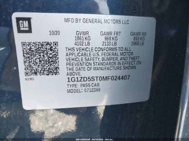 1G1ZD5ST0MF024407 Chevrolet Malibu Fwd Lt