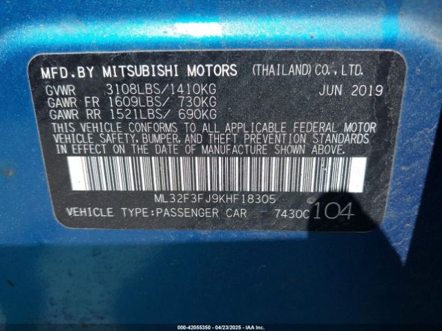2019 MITSUBISHI MIRAGE G4 ML32F3FJ9KHF18305 Photo 8