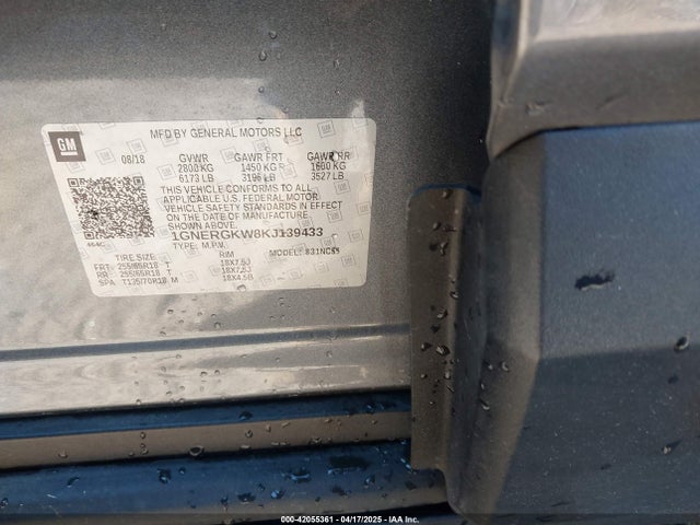 1GNERGKW8KJ139433 Chevrolet Traverse 1lt