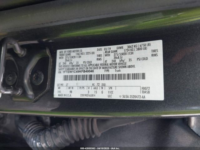 1FTEW1C49KFB49046 Ford F-150 Platinum