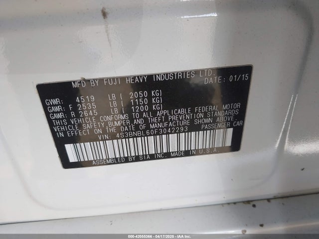 4S3BNBL60F3042293 Subaru Legacy 2.5i Limited