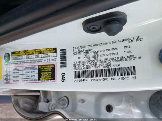 3TMAZ5CN1NM194878 Toyota Tacoma Sr5 V6