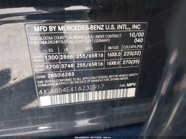 2001 MERCEDES-BENZ ML 320 4JGAB54E41A232917 Photo 8