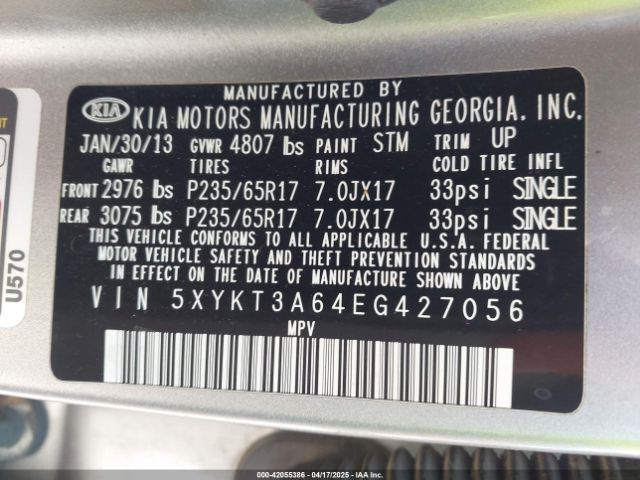 5XYKT3A64EG427056 KIA SORENTO LX