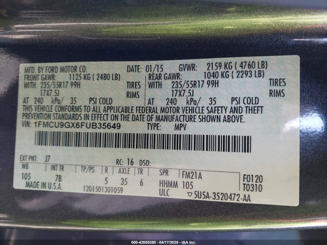 1FMCU9GX6FUB35649 Ford ESCAPE SE