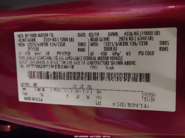 1FT7W2BT5KEE64018 Ford F-250 Lariat