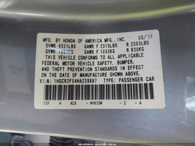 1HGCR2F54HA239687 Honda Accord Sport
