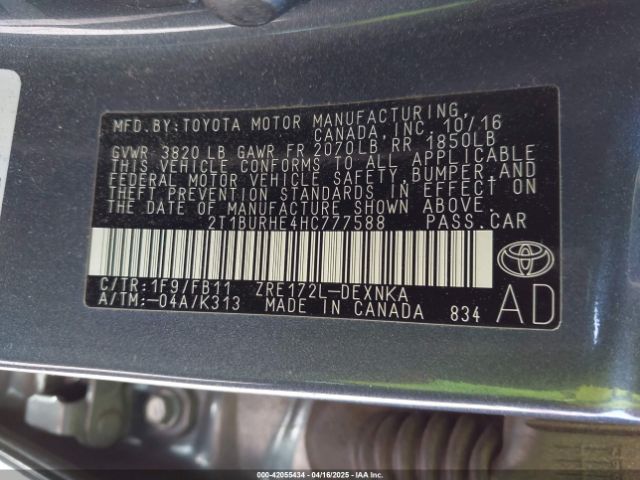 2T1BURHE4HC777588 Toyota 2zr-fe